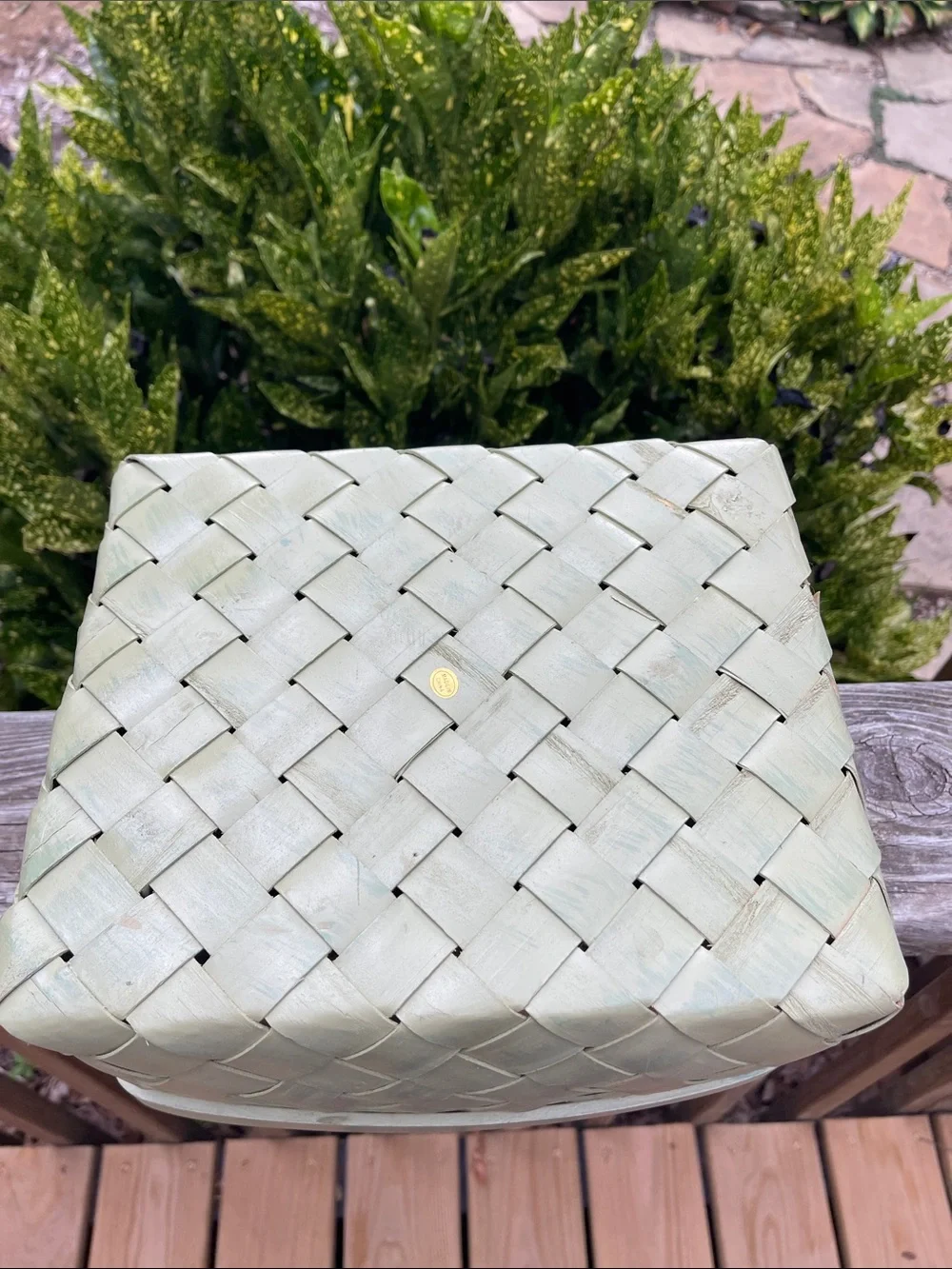 Woven Rattan Green Square Cottagecore Storage Basket